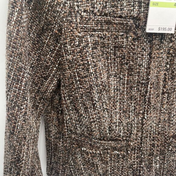 Michael Kors Womans Tweed Blazer Jacket Size 4 Brown Black NEW Snap Button - Picture 2 of 8